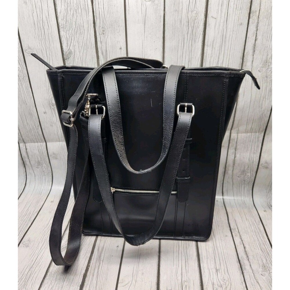 Still Nordic Black Leather Convertible Crossbody Tote Bag Commuter Briefcase